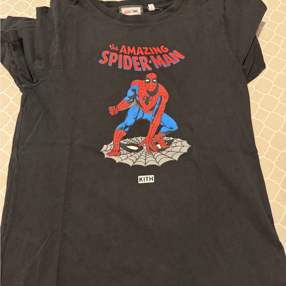Kith Kids Black Tee with Spider-Man Graphic